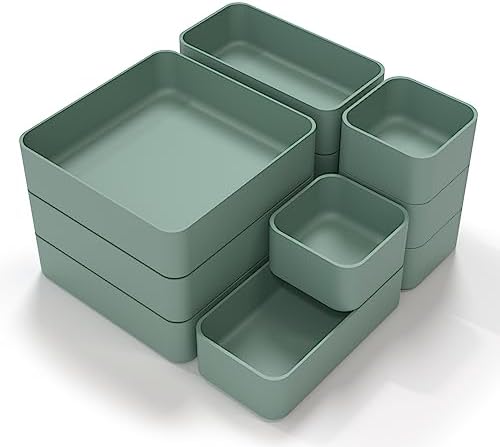 CHANCETSUI 11-Piece Stackable Drawer Organizer Set, Multi-size Desk Drawer Organizer Trays Vanity Storage Bins for Storing Makeup, Stationery, Utensils in Bathroom Dresser, Office and Kitchen by CHANCETSUI