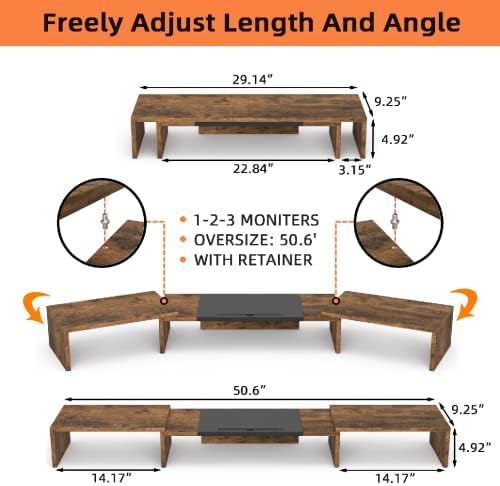 WESTREE Triple Dual Monitor Stand Riser, Extra Long Monitor Stand for 1~2~3 Monitors, Monitor Stand with Length and Angle Adjustable, 3 Shelf Desktop Storage Riser for Monitor Computer Screen Laptop - Image 6