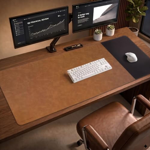 HAUTOCO Cork Desk Mat 48''x19.7'', Distressed PU Leather & Cloth Desk Pad by HAUTOCO