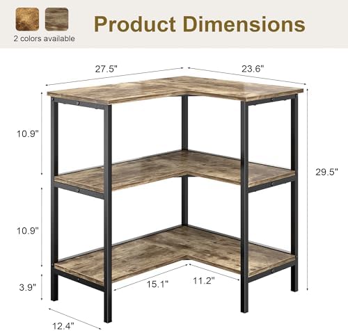 VECELO Corner Cabinet Table with 3 Tier Open Shelf, Multipurpose Display Organizer Storage Stand, for Small Space Living Room Home Office Kitchen,Oak Grey - Image 2