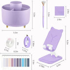 Office Supplies,Purple Desk Accessories,Desk Organizer,Phone Stand,Scissors,Stapler,Tape Dispenser,Binder clips,Staples,staple remover,Sticky Notes,Index Tabs,Clear Tape,Mini Box Cutter,Cool Pen.16pcs - Image 6
