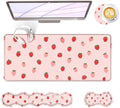 Large Keyboard Mouse Pad Set, Extended Mouse Pad+Keyboard Wrist Rest Support, Memory Foam Ergonomic Easy Typing, 4Pcs (31.5×11.8 in) Desk Pad Set for Office Home,Cute Strawberry Pattern by Unknown
