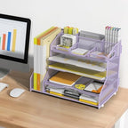 YINGHUA 5-Tier Mesh Desk Organizer and File Holder, Letter Tray - Purple - Image 6