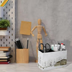 PU Leather Multi-Compartment Pen Holder Desktop Organizer Pencil Cup Storage Caddy for Office Home Supplies Winter Snow Covered The Forest, Wooden Houses in The Woods - Image 6