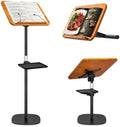 2 in 1 Dual-use Music Stand & Desktop Book Stand, Adjustable Height 16.5"-51", 100% Solid Wood Laptop Floor Stand Book Holder with Elastic Page Clips for Cookbooks (Brown with Tray) by Unknown