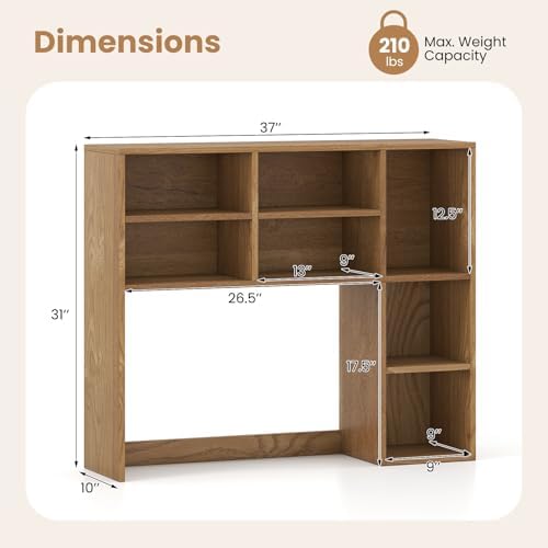 Desk Hutch, Desktop Organizer with 7 Cubes & 3 Adjustable Shelves, 3 Tier Wooden Display Rack, 37” Counter Top Bookshelf for Dorm, College, Home Office, Hutch Top Only - Image 3