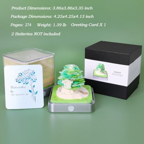 3D Memo Pad Time Piece Calendar 2027,3D Calendar Memo Pad DIY Notes Notepad Paper Carving Art Green Tree House,3D Desk Calendar 2027 With Lights - Image 5
