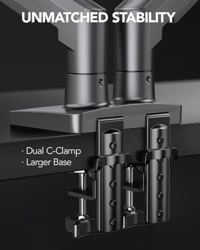 HUANUO Dual Monitor Stand, Fully Adjustable Monitor Desk Mount for 13–32″ Computer Screens, Full Motion VESA 75x75/100x100 with C-Clamp & Grommet Base, Each Arm Holds 4.4 to 19.8 lbs -Grey - Image 4