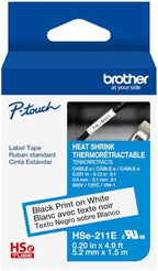 Brother HSe211E ~1/5in (5.28mm) Black on White Heat Shrink Tube, 3:1 Electrical Shrink Wrap Labeling Tape for AWG 16-24, 4.9 ft (1.5m) Cassette for P-Touch Industrial Heat Shrink Label Printers by Unknown