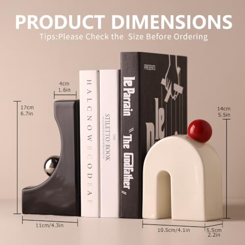 Glossy Ceramic Geometric Bookends, Modern Mid Century Arch & Curved Sculpture Book Stoppers, Double Duty Decoration Book Ends Decorative Book Holders for Shelf Tabletop, Minimalist Boho Home Gift - Image 3