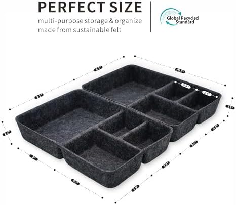 Welaxy 2pc Felt Tray Charcoal Drawer Organizer bin 4 Compartments divider - Image 4