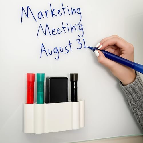Glassboard Studio Magnetic Dry Erase Marker Holder - Super Strong for Magnetic Glass Whiteboard or Fridge - 2 Large Neodymium Magnets - No Slip Grip - Eco-Friendly PLA Plastic (Snow White) - Image 4