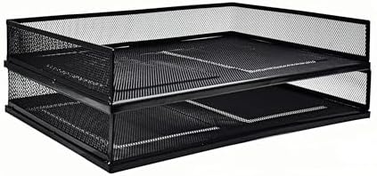 A3 Metal Letter Tray, 2pcs/4pcs/6pcs, Stackable Paper Tray, Metal Mesh Desktop Organizer, File Document Storage Rack for Home, Office, School, Black/White, Horizontal/Vertical (2, Horizontal,Black) by Unknown