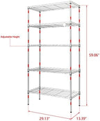 5 Tier Storage Racks Shelving, Heavy Steel Pantry Shelves, Adjustable Wire Shelving Rack, Suitable for Garage, Kitchen, Bathroom, Office, 29" W x 13.4" D x 59" H, Chrome - Image 3