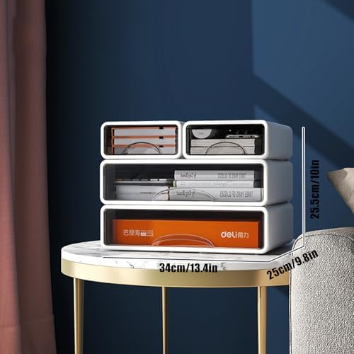 Desk Organizer with Drawers, Stackable Storage Drawers with Compartments Desktop Organization for Office Supplies, Makeup, Pencils, Tape, Erasers, Paperclips, Chargers (White 2S2M) - Image 3