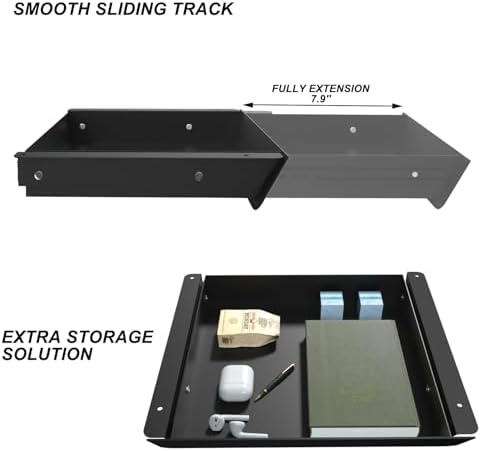 Under Desk Mounted Sliding Drawer with 60 Degree Tilt Panel to Pull Out, 15'' Long & 9'' deep Large Storage Organizer for Sit Stand Workstation - Image 3