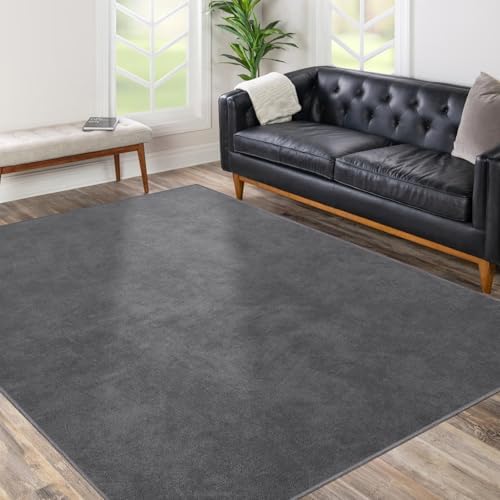 Office Chair Mat, 75" x 60" Large Chair Mat for Hard Floors, Flannel Fabric Area Rug for Hard Surface, Floor Protector Under Desk Mat for Home Office (Dark Grey) by QQpony