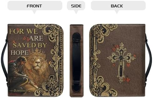 Warrior & Lion Print Women's Bible Cover Case PU Leather Lightweight Book Protetive Cover for Christians, Large Capacity Scripture Bible Bag with Handle & Black Bookmark Strap - Image 3