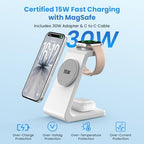 Magnetic Wireless Charging Station for iPhone: 3 in 1 15W Fast Charging for iPhone 17-12, Apple Watch & AirPods, N52 Magnets & 30W Adapter Included (Office/Bedside/Desk) - Image 2