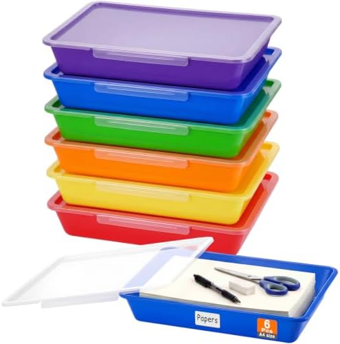 Tinlade 6 Pcs Classroom Paper Storage Bins with Lids, 13x10, Rainbow by Tinlade