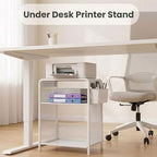 ECOLOVI Small 3 Tier Printer Stand for Under Desk, Height Adjustable Shelf Printer Table with 3 S-Hooks & Basket, Heavy Duty Industrial Storage Shelf for Home Office (White) - Image 4
