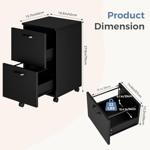 OLIXIS 2 Drawer Storage Cabinet, Rolling Under Desk Storage, Black - Image 2