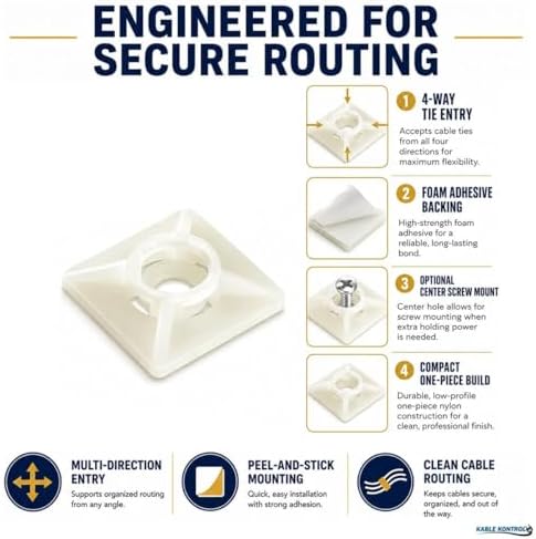 Kable Kontrol Zip Tie Mounts, 3/4” Natural White, 13000 Pcs Adhesive Backed - Image 4
