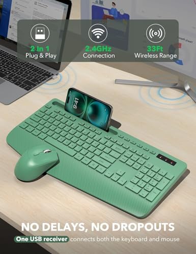 Wireless Keyboard and Mouse Combo - Full-Sized, Ergonomic Wrist Rest - Image 4