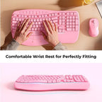 MEETION Wave Ergonomic Keyboard and Mouse Combo with Wrist Rest, Pink - Image 3