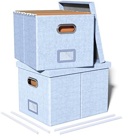 Oterri 2 Pack File Storage Organizer, Filing Box, Portable File Box with Lid, Fit for Letter/Legal File Folder Storage, Document Organizer, Sky-blue by Oterri
