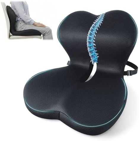 Memory Foam Seat Cushion,Office Chair Cushion with Lumbar Support for Back Pressure Relief, Car Seat Cushion with Adjustable Strap,Sciatica Pad Cushions for Car,Truck, Desk,Gaming Chair by XZdream