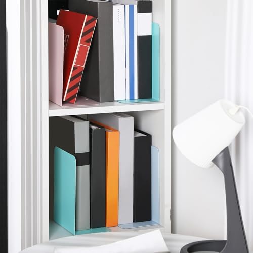 Beeveer 6 Pairs Metal Bookends for Shelves Office Library, Macaron Colors - Image 6