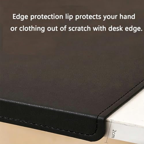 PU Leather Large Desk Pad with Stitched Edge, Waterproof Office Laptop Mouse Mat, Edge Protector Desk Accessories, Edge-Locked Non-Slip Writing Table Blotter (Grey,35.4"x17.7") - Image 5