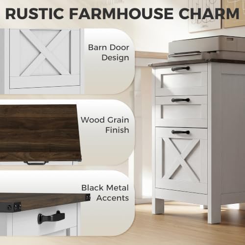 HOMCOM 3 Drawer File Cabinet Printer Stand Silent Slides Distressed White - Image 4