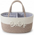 Baby Diaper Caddy Organizer with Removable Compartments, 18"L x 13"W x 9"H Super Large, 100% Handmade Woven Cotton Rope, Portable Nursery Storage Basket for Car and Changing Table, Shower Newborn Gift by Unknown