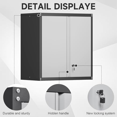 Locking Metal Wall Cabinet, 28" Metal Storage Cabinets with Doors and Shelf, Steel Garage Locker Mounted Small Tool Chest for Home Office, Kitchen, Pantry - Image 5