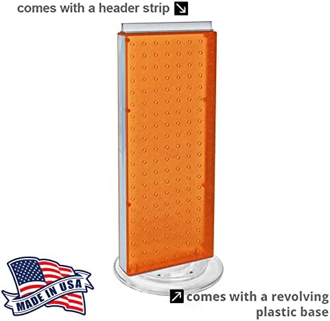 Azar Displays 700508-ORG-4C16 8-Inch W by 20-Inch H Revolving Black Pegboard Counter Display with 16-Pack of 4 inch Locking Hooks, Orange - Image 5