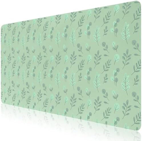 Minimalist Eucalyptus Office Desk Mat 31.5" x 15.7" Desktop Mat PU Leather Large Mouse Pad White Mousepad Non-Slip Table Mat for Girls, Women, Home, Work, Computer, and Gaming by Unknown