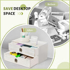 Wood Desk Organizer, White Wooden Desktop Organizer with Drawer, Tabletop Storage Organization Box for Countertop, Home Office Supplies, Bills (2 Drawer) - Image 6