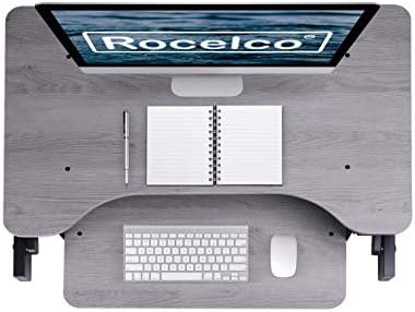 Rocelco 37.5" Deluxe Height Adjustable Standing Desk Converter - Quick Sit Stand Up Dual Monitor Riser - Gas Spring Assist Computer Workstation - Large Retractable Keyboard Tray - Gray (R DADRG) - Image 5