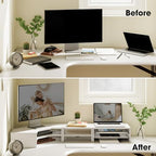 Fenge Dual Monitor Stand, Corner Desk Shelf with Drawer & Slide-Out Tray - Image 6