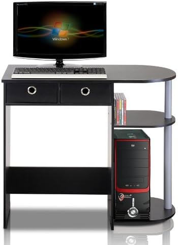 Furinno GO GREEN Desk, 31.5" Wide Gaming Desk with 2 Side Shelves and Storage Bins, Computer Desk, Office Desk for Home Office, Study Room, Dorm, Bedroom, Black - Image 3