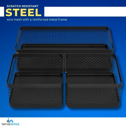 1InTheOffice Mesh Collection Desk Drawer Organizer Tray 3 Compartment - Stackable, Matte Black - Image 4