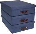Bigso Oskar Canvas Fiberboard Document Letter Box - File Organizer Box for Important Paperwork - Document Storage with a Lid & Handle - 3.3 in x 10.2 in x 13.8 in - 3 Pack - Blue by Bigso