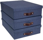 Bigso Oskar Canvas Fiberboard Document Letter Box - File Organizer Box for Important Paperwork - Document Storage with a Lid & Handle - 3.3 in x 10.2 in x 13.8 in - 3 Pack - Blue by Bigso