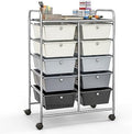 Giantex 10 Drawers Rolling Cart, Classroom Organizers, Storage Cart with Wheels, for Teacher Office Home School Supplies Tool Craft Art Paper, Gray Gradient by Giantex