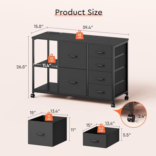 Maihail 6 Drawer File Cabinet with Charging Station and Open Storage Shelf - Image 3