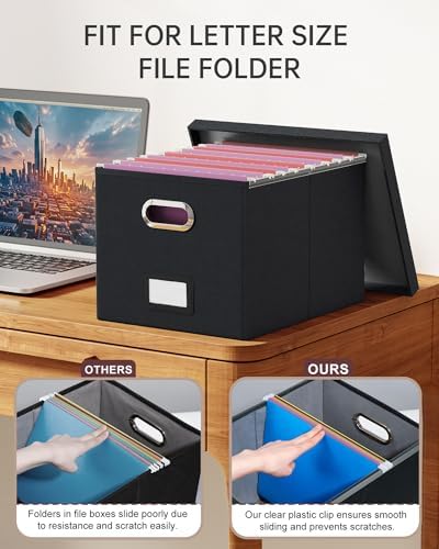 4 Pack File Storage Organizer, Document Organizer, Portable File Box with Lid, Fit for Letter/Legal File Folder Storage,Black-Box only - Image 4