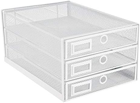 Annova Desk Organizer Wire Mesh 3 Tier Sliding Drawers Paper Sorter/Multifunctional/Premium Solid Construction for Letters, Documents, Mail, Files, Paper, Kids' Art Supplies (White) by LivingNecessities