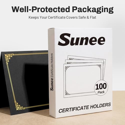 SUNEE Certificate Holders, 100 Packs Black Diploma Holders, Certificate Covers with Gold Foil Border for Letter Size 8.5 x 11 Certificate Paper, Cardstock, Award, Graduation, Documents - Image 6